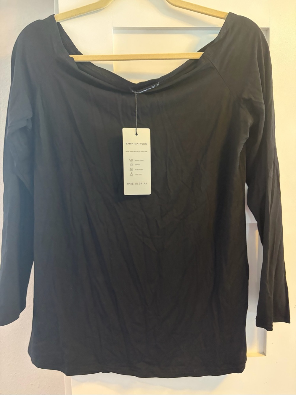 Satin Matthews Black Long-Sleeve Boatneck Top